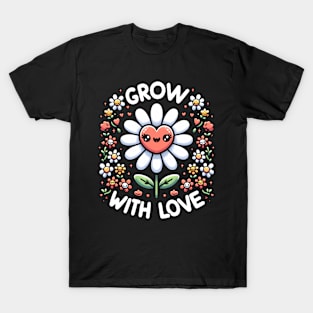 GROW WITH LOVE - KAWAII FLOWERS INSPIRATIONAL QUOTES T-Shirt